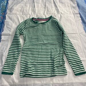 Mini Boden size 7-8 girls super soft pointelle shirt green and White Stripes
